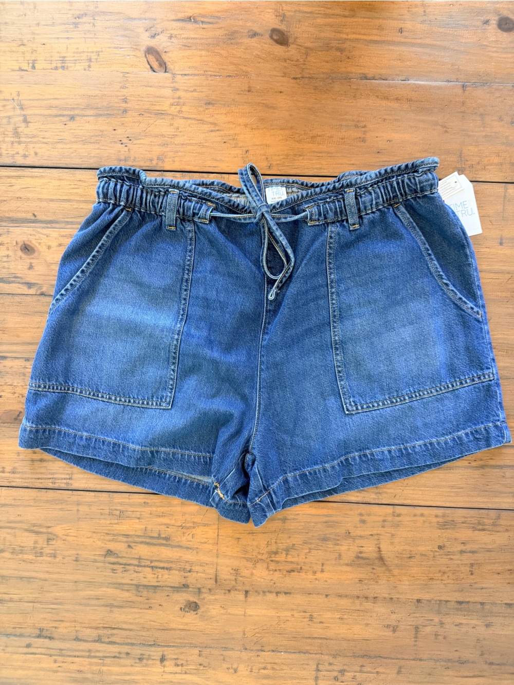 Time and Tru Blue Denim Elastic Waist Drawstring Shorts